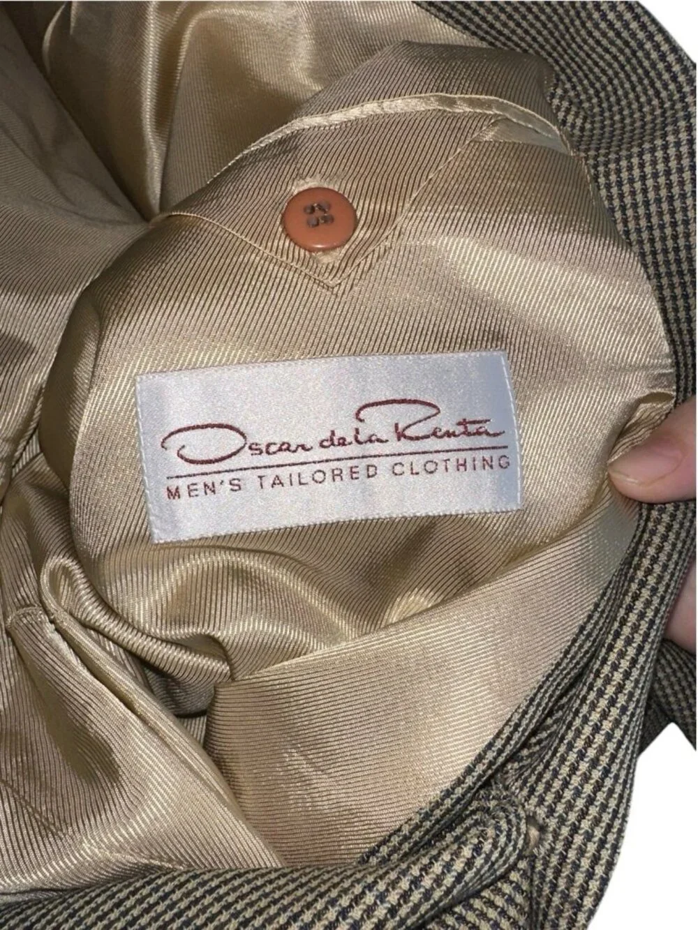 Oscar De La Renta Signature Houndstooth Men's Blazer 48R Wool Brown Old Money